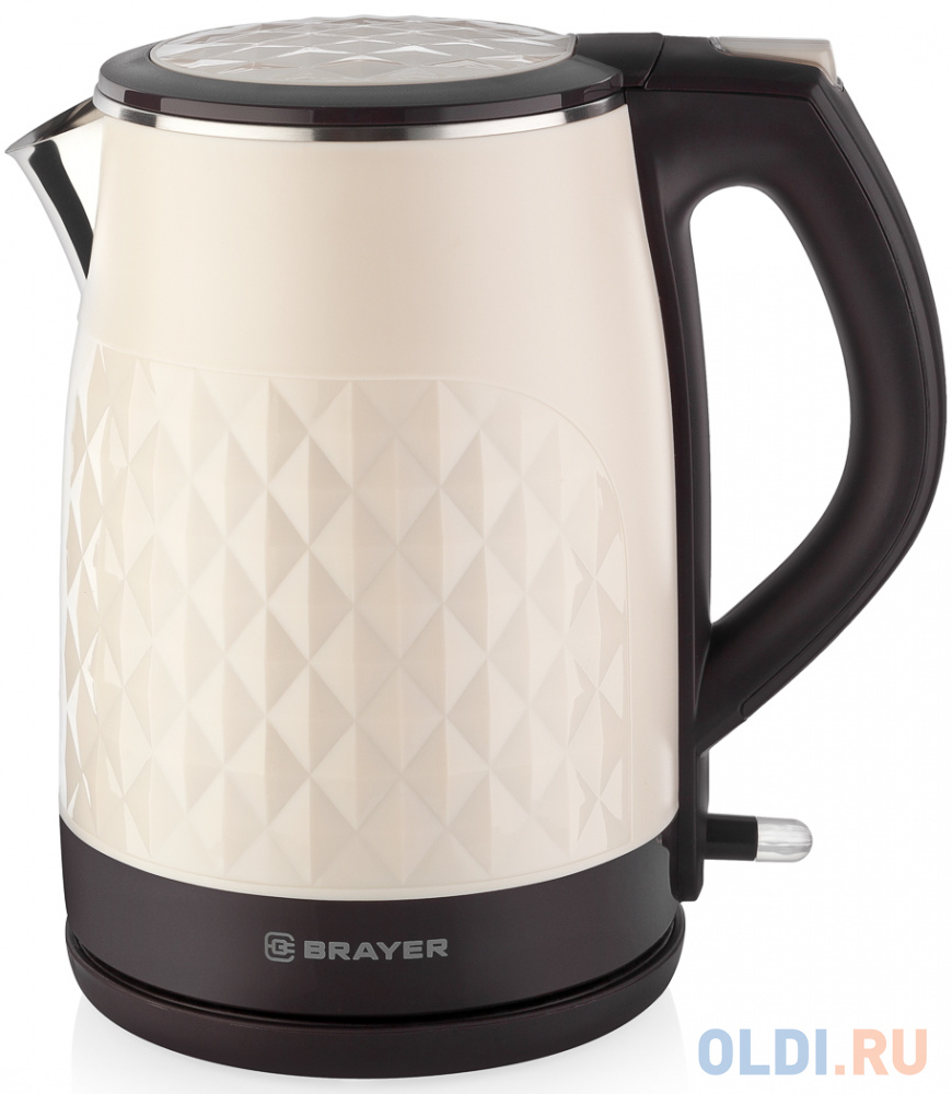 Чайник с двойными стенками BRAYER BR1043WH, 1,5 л, 2200 Вт, закрытый нагревательный элемент, бежевый