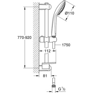 Душевой гарнитур Grohe Euphoria с полочкой, 90 см, хром (27227001)