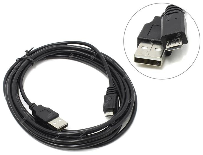 Кабель Micro USB 2.0(Bm)-USB 2.0(Am), 2A, 3м, черный Exegate ( EX205299RUS)