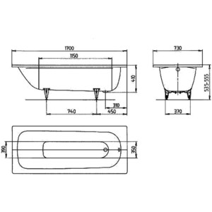 Ванна стальная Kaldewei Saniform Plus 371-1 Easy-Clean 170x73 с экраном Emmy Валенсия и ножками