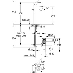 Смеситель для раковины Grohe BauLoop высокий, с донным клапаном (32856000)