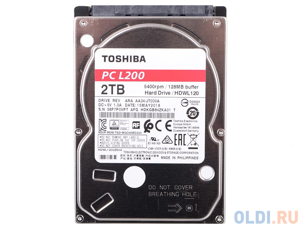 Жесткий диск 2Tb Toshiba L200 HDWL120UZSVA SATA-III (2.5" 5400rpm 128Mb)