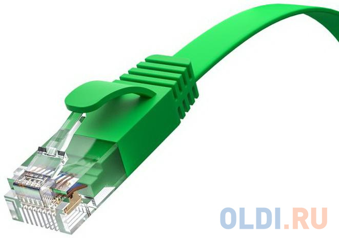 GCR Патч-корд PROF плоский прямой 10.0m, UTP медь кат.6, зеленый, 30 AWG, ethernet high speed 10 Гбит/с, RJ45, T568B, GCR-52838