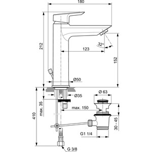 Смеситель для раковины Ideal Standard Tesi с донным клапаном (A6563AA) в Москвe