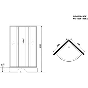 Душевая кабина Niagara NG-6501-14BKG 90х90х215