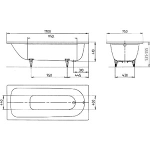 Ванна стальная Kaldewei Saniform Plus 373-1 Easy-Clean 170x75 с экраном Emmy Эко и ножками