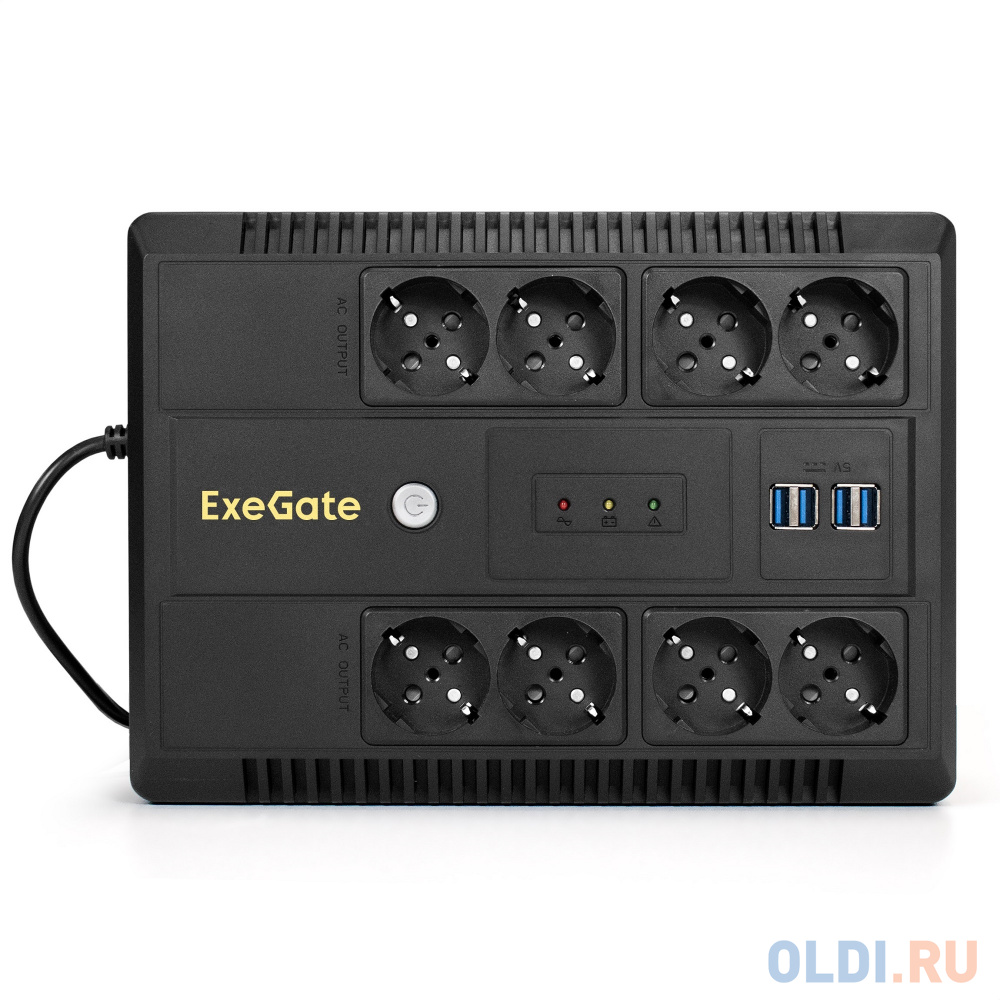 ИБП ExeGate NEO NNB-650.LED.AVR.8SH.CH <650VA/390W, LED, AVR, 8*Schuko, 4*USB-порта для зарядки, Black>