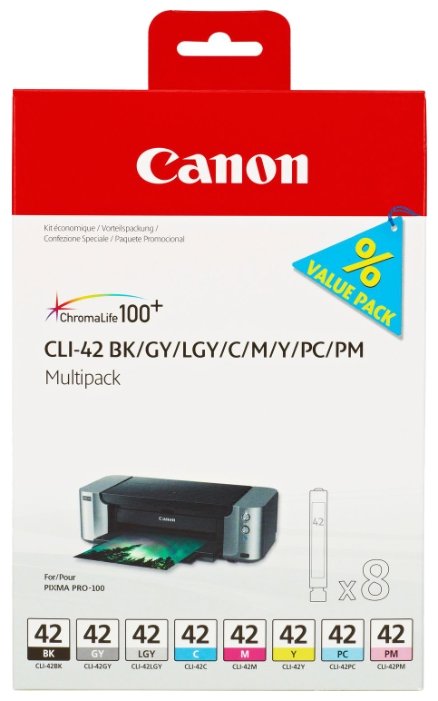 Комплект картриджей струйный Canon CLI-42 Multipack (6384B010), многоцветный, оригинальный, объем 13мл, 8шт., для Canon PIXMA-PRO-100