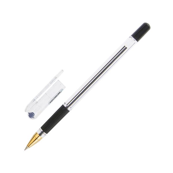 Ручка шариковая масляная с грипом MUNHWA MC Gold, ЧЕРНАЯ, корпус прозрачный, узел 0,5 мм, линия письма 0,3 мм, BMC-01, (24 шт.)