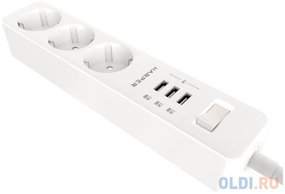 Harper Сетевой фильтр с USB зарядкой UCH-315 White (3 роз.,1,5м., 3xUSB., (3680W)16А) {H00002825}