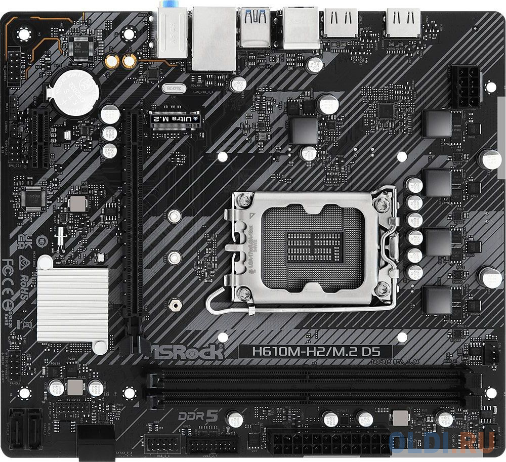 Материнская плата Asrock H610M-H2/M.2 D5 Soc-1700 Intel H610 2xDDR5 mATX AC`97 8ch(7.1) GbLAN+HDMI