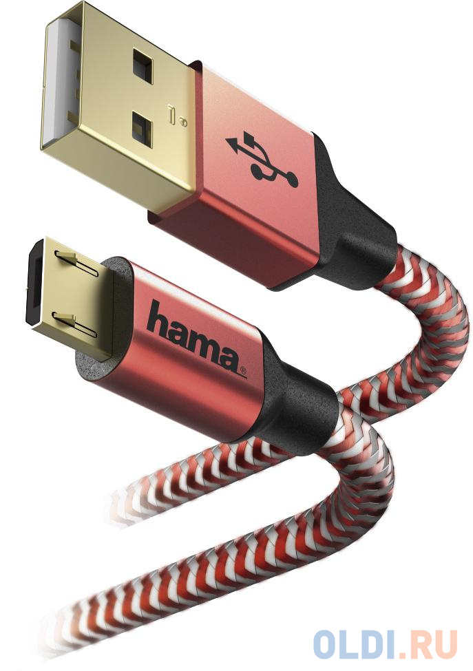 Кабель microUSB 1.5м HAMA Reflective круглый красный