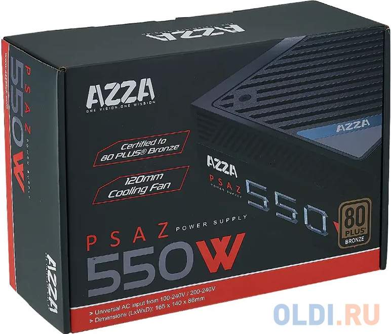 Блок питания Azza ATX 550W PSAZ-550W 80+ bronze (20+4pin) APFC 120mm fan 5xSATA RTL