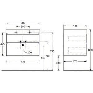 Тумба с раковиной Kerama Marazzi Cubo 70 белая (CUB.70.2\WHT.M, CU.wb.70)