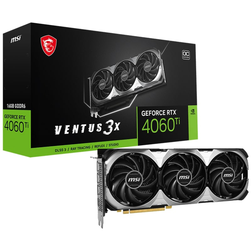 Видеокарта MSI GeForce RTX 4060 Ti VENTUS 3X BLACK 16G OC 2610Mhz PCI-E 16384Mb 18000MHz 128-bit HDMI 3xDP