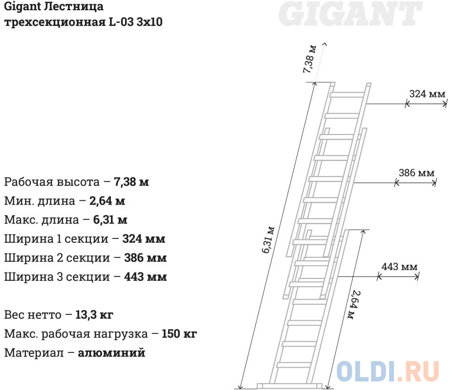 Gigant Лестница трехсекционная L-03 3x10