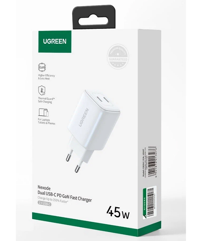 Зарядное устройство Ugreen CD294 Nexode Mini USB-C+USB-C 45W PD White 15327