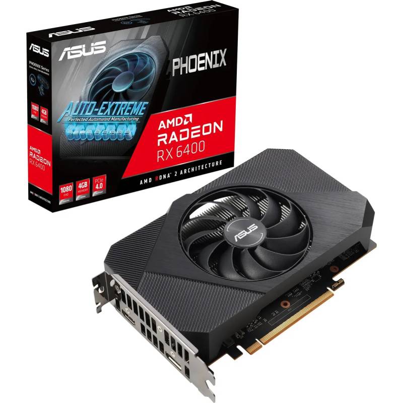 Видеокарта ASUS Radeon RX 6400 1923MHz PCI-E 4096Mb 16000MHz 64-bit HDMI DP PH-RX6400-4G / 90YV0H91-M0NA00