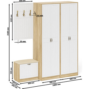 Прихожая Мебельный двор П-6 Компоновка № 09, цвет дуб сонома/фасады МДФ белое дерево фрезеровка прованс (1024990) в Москвe