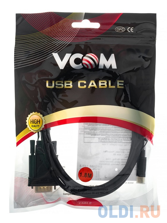 Кабель-адаптер USB 3.1 Type-Cm --> VGA(M) 1080@60Hz, 1.8M VCOM <CU421C-1.8M>