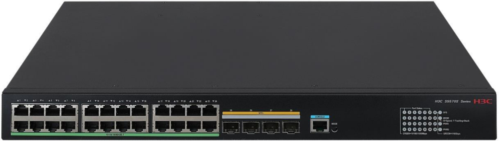 Коммутатор H3C S5570S-28S-EI, управляемый, кол-во портов: 24x1 Гбит/с, кол-во SFP/uplink: SFP+ 4x10 Гбит/с, установка в стойку (LS-5570S-28S-EI)