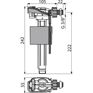 Впускной механизм AlcaPlast с боковой подводкой и металлической резьбой для пластиковых бачков (A160P-3/8'')