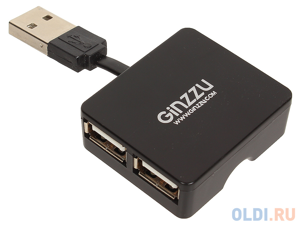 Концентратор USB 2.0 Ginzzu, 4 порта, черный (GR-414UB)