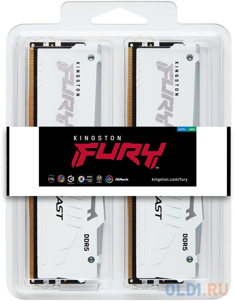 Модуль памяти Kingston 32GB 6000Mhz DDR5 CL36 K2 Fury Beast White RGB kit 2*16 CL36 в Москвe