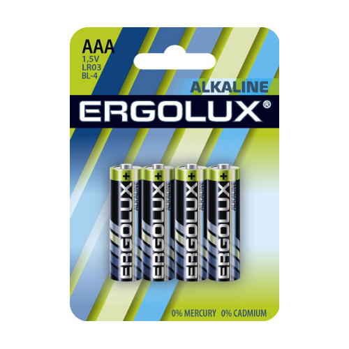 Батарея Ergolux Alkaline, AAA, 1.5V, 4шт. (LR03-BL4 )