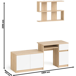 Стол компьютерный СВК Мори МС-1 правый + Тумба МА900.1 + Полка 900, цвет дуб сонома/белый (1027251)