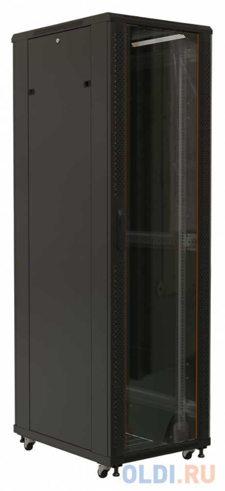 Шкаф серверный Hyperline (TTB-3266-AS-RAL9004) напольный 32U 600x600мм пер.дв.стекл задн.дв.спл.стал.лист 2 бок.пан. 800кг черный 510мм IP20 сталь в Москвe