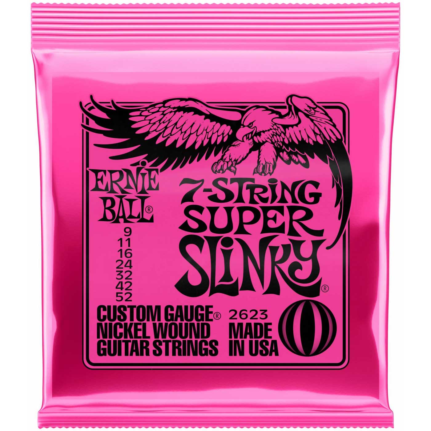 Струны для 7 струнной электрогитары ERNIE BALL 2623 Nickel Wound Slinky Super 9-52