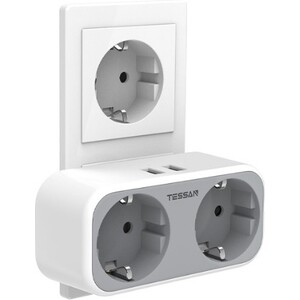 Сетевой фильтр TESSAN TS-321-DE с кнопкой питания на 2 розетки и 2 USB, Grey в Москвe