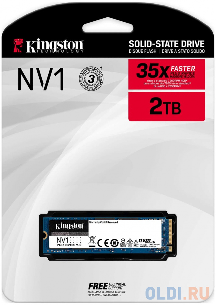 Твердотельный накопитель SSD M.2 2 Tb Kingston NV1 Read 2100Mb/s Write 1700Mb/s 3D QLC NAND SNVS/2000G(CN)