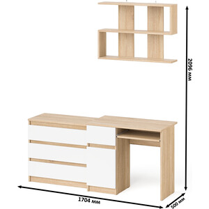 Стол компьютерный СВК Мори МС-1 левый + Комод МК800.1 + Полка 900, цвет дуб сонома/белый (1027126)