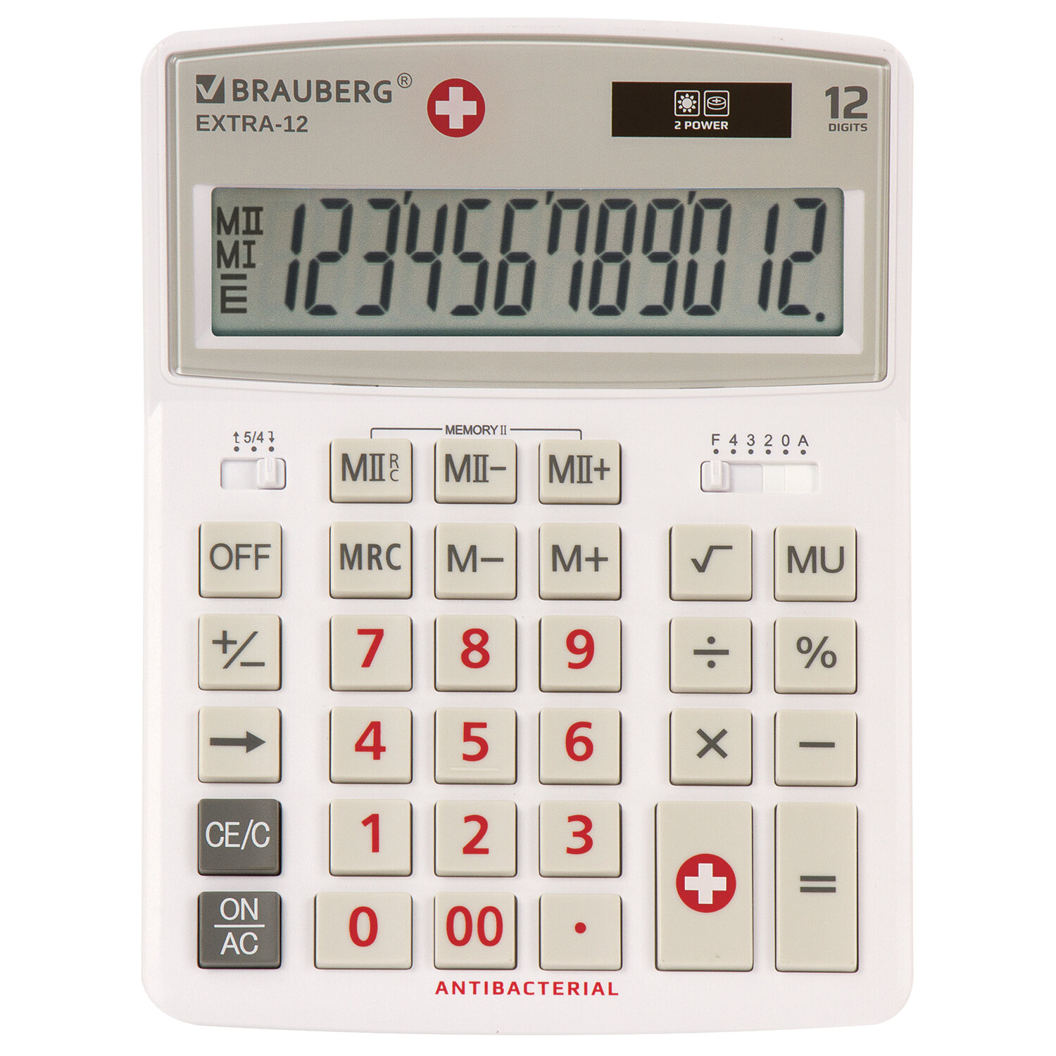 Калькулятор настольный BRAUBERG EXTRA-12-WAB, 12-разрядный, однострочный экран, белый (250490)