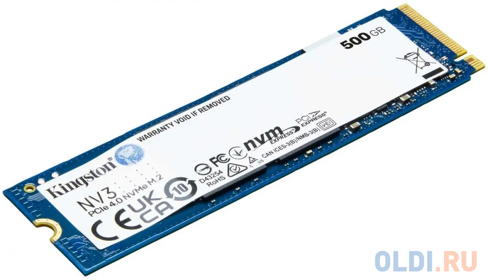 SSD KINGSTON NV1 500Гб M.2 NVMe 3D NAND TLC Скорость записи 1700 Мб/сек. Скорость чтения 2100 Мб/сек. 2.1mm TBW 120 Тб SNV3S/500G в Москвe