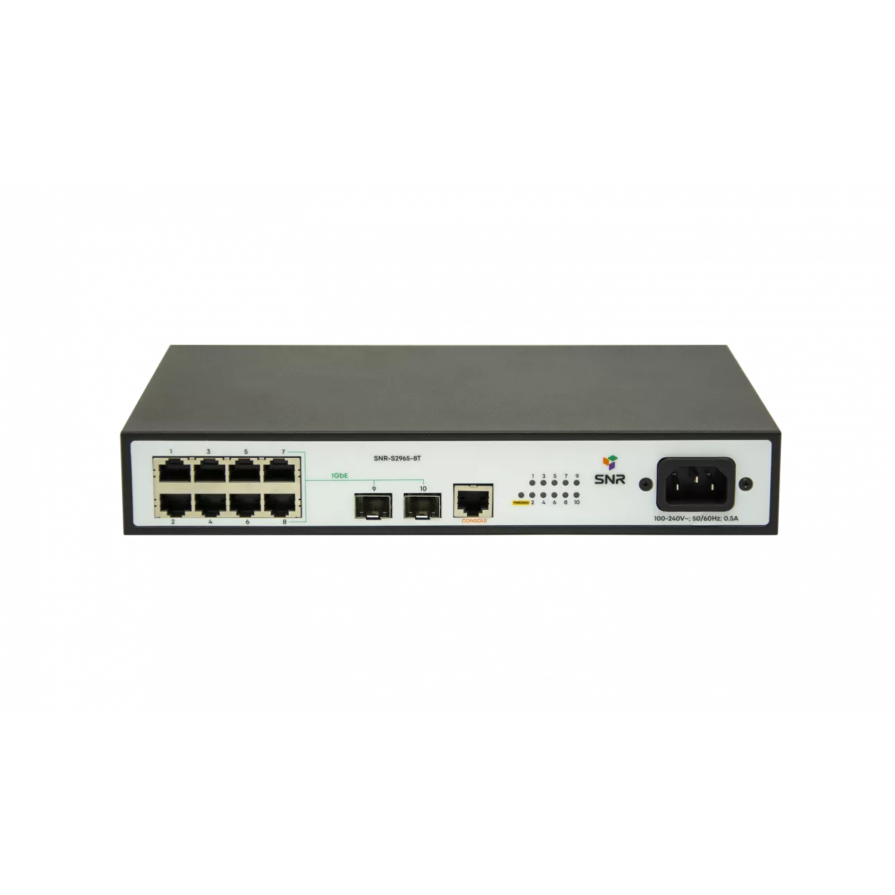 Коммутатор SNR S2965-8T, управляемый, кол-во портов: 8x100 Мбит/с, кол-во SFP/uplink: SFP 2x1 Гбит/с, установка в стойку (SNR-S2965-8T)