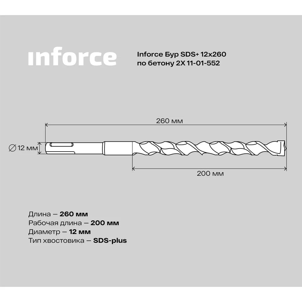 Бур sds-plus по бетону Inforce