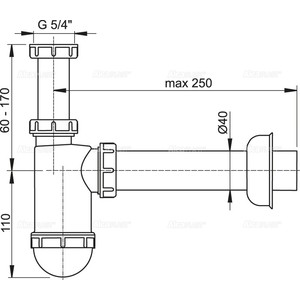 Сифон для раковины AlcaPlast D40 с накидной гайкой 5/4'' (A43 / AG210522140)