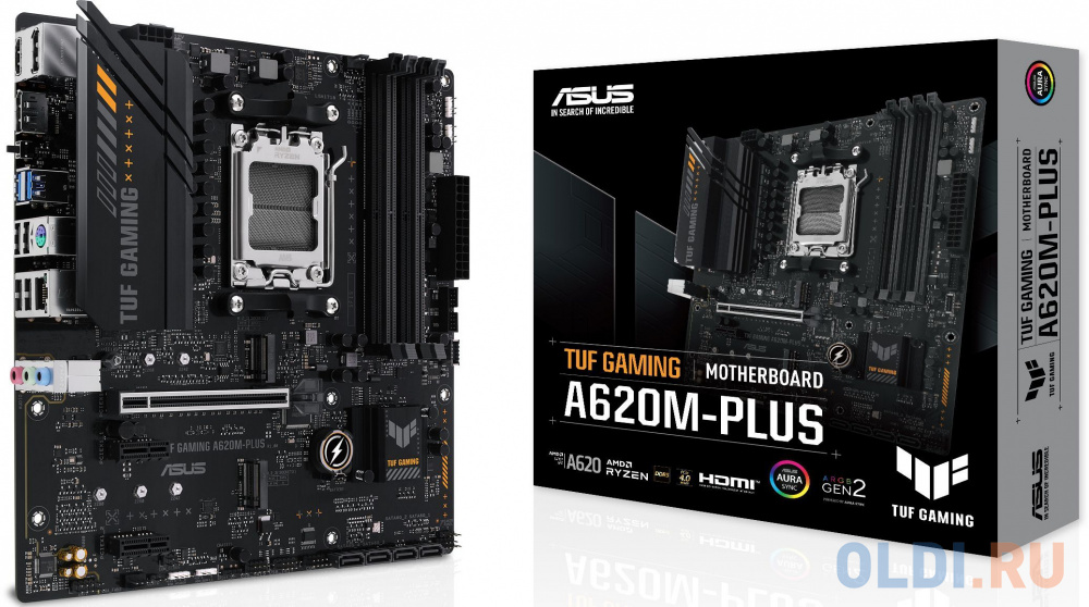 Материнская плата Asus TUF GAMING A620M-PLUS SocketAM5 AMD A620 4xDDR5 mATX AC`97 8ch(7.1) 2.5Gg RAID+HDMI+DP