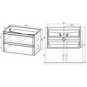 Тумба с раковиной Vincea Vico 100 дуб V.Oak (VMC-2V100VO, VCB-2VP1000W) в Москвe