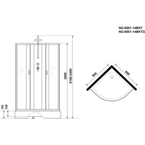 Душевая кабина Niagara NG-6501-14BKT 90х90х210-240