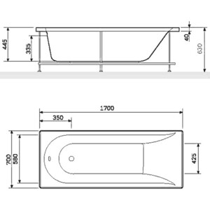 Акриловая ванна Am.Pm Spirit 170x70 с каркасом и шторкой (W72A-170-070W-A2, W72A-170-070W-R2, W80S-100PS-150MT)