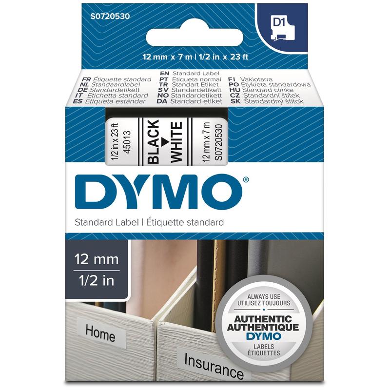 Кассета с лентой DYMO S0720530, 1.2 см x 7 м, черный на белом, совместимая (79120)