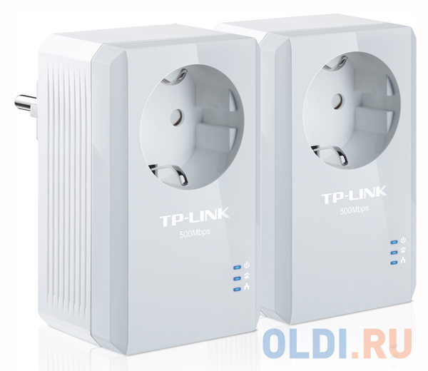 Адаптер TP-Link TL-PA4010PKIT Базовый комплект адаптеров Powerline стандарта AV500/AV600 со встроенной розеткой в Москвe