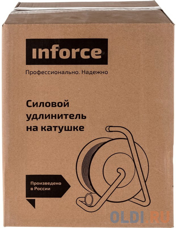 Inforce Удлинитель силовой на катушке К4-О-50 ПВС 2x0.75 50м, 10А, 4 встр. розетки б/з 24050