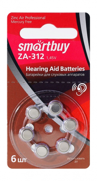 Батарея Smartbuy Zinc Air, ZA10, AC10, DA230, PR70, PR230L, 1.45V, 6шт. (SBZA-A312-6B)