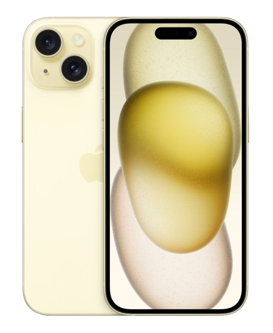 Смартфон Apple iPhone 15, 6.1" 1179x2556 OLED, Apple A16 Bionic, 128Gb, 3G/4G/5G, NFC, Wi-Fi, BT, 2xCam, 2-Sim, USB Type-C, iOS 17, желтый (MV9L3CH/A)