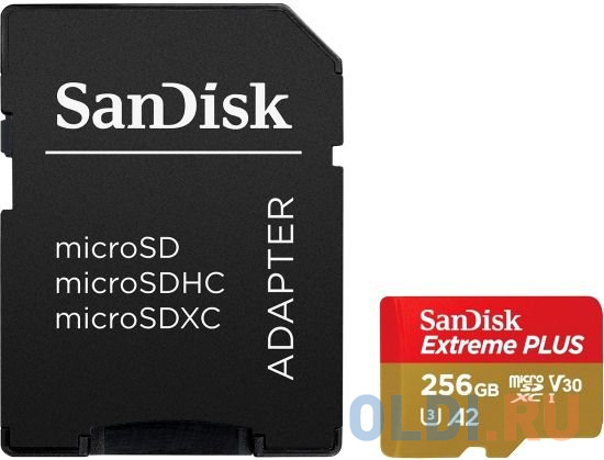 Флеш карта microSD 256GB SanDisk microSDXC Class 10 UHS-I A2 C10 V30 U3 Extreme Plus (SD адаптер) 170MB/s